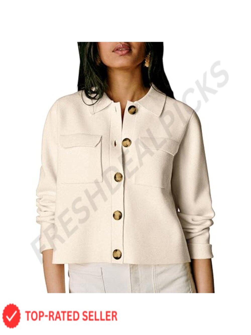 Senllen Womens Merino Cropped Shacket Jacket Button Down Coat Tops Spring Fall